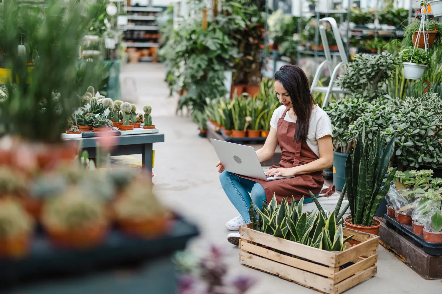 A Plantart team member at work in the nursery