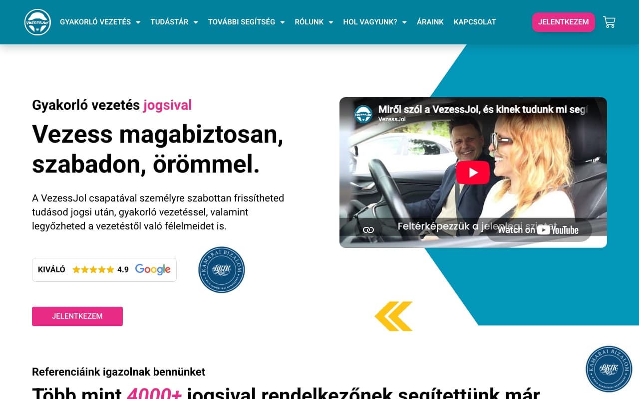 A VezessJól főoldala