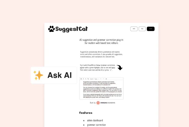 AI grammar and completion inside a rich-text editor