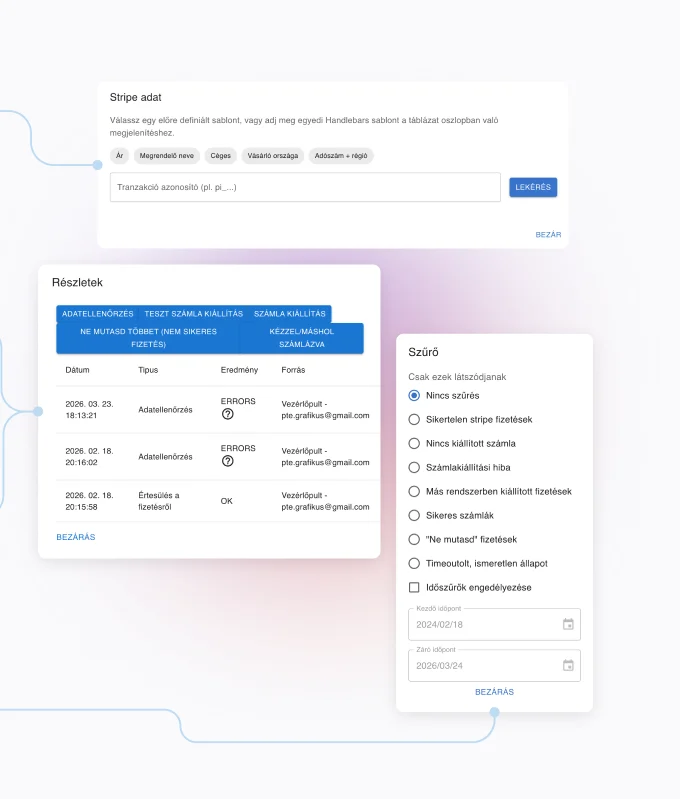The old interface’s popups: Stripe data, Details and Filter