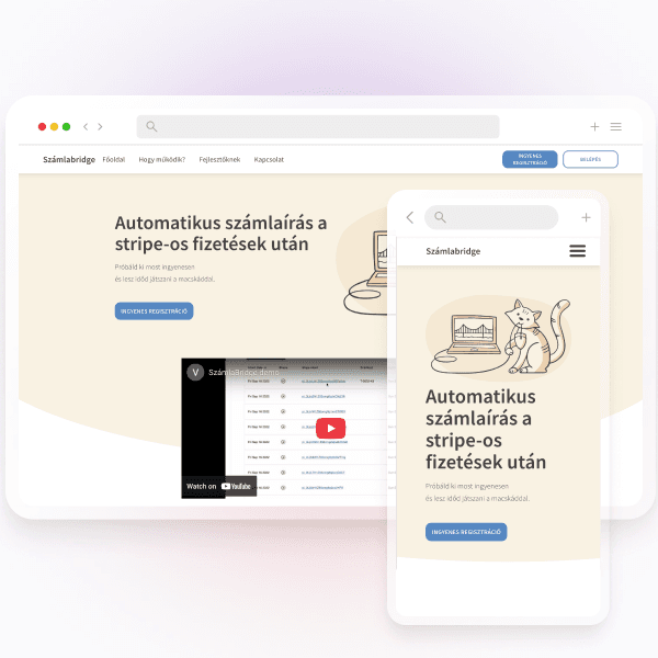 The Szamlabridge website in a browser and on mobile